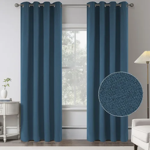 Vista 52 de KEQIAOSUOCAI Cortinas de lino 100% opacas de 100 pulgadas de largo, 2 paneles para dormitorio, estilo casa de campo moderna, completamente negro