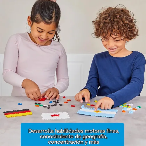 Vista 3 de Plus-Plus - Aprende a Construir - Banderas del Mundo - 500 Piezas, Juego de Construcción STEM/STEAM, Mini Bloques de Rompecabezas Interconectables