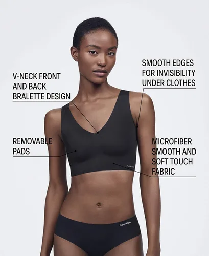 Vista 6 de Calvin Klein Brasier tipo bralette con cuello en V y sin costuras invisibles para mujer, Negro