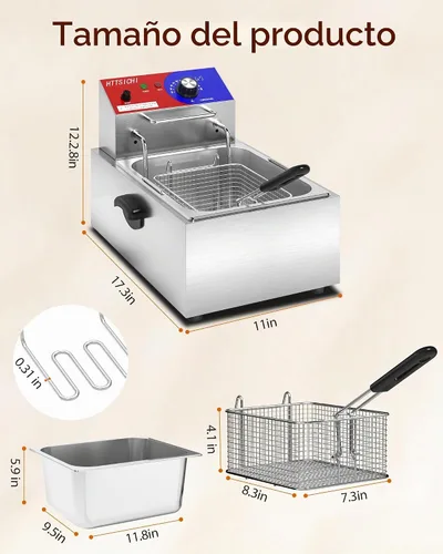 Vista 6 de Freidora Comercial Profunda - Freidora Eléctrica Profunda de 12 L con Cesta de 6 L, Freidora Comercial Profunda con Cesta, Freidora de Acero