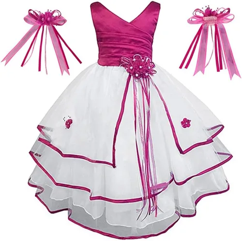 Vista 7 de Hecho en Estados Unidos/lazo para el pelo a juego gratis/niñas grandes y pequeñas niña flor niña comunión boda vacaciones vestido Coral