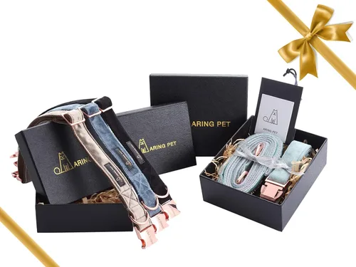 Vista 5 de ARING PET Collar y correa para perro, juego de collar y correa de terciopelo para perro, suave y cómodo, collares ajustables para perros