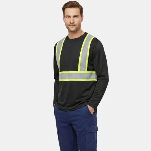 Vista 3 de HYCOPROT Hi Vis - Camisas de seguridad de manga larga de alta visibilidad, camisa reflectante para hombres y mujeres, camiseta de construcción