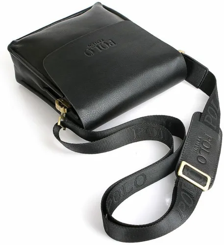 Vista 4 de Bolso de mensajero clásico vintage de cuero para el hombro bolsos cruzados de negocios maletín de piel compuesta bolso casual Negro