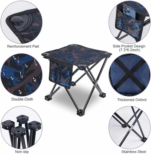 Vista 4 de VOLIXOD Taburete plegable portátil de camping para adultos, taburete plegable ligero para reposapiés al aire libre, pesca, senderismo, jardinería