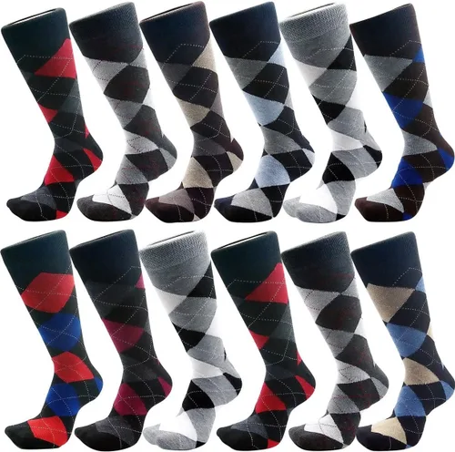 Vista 2 de USBingoshop Calcetines de algodón para hombre, diseño de rombos a rayas, color negro