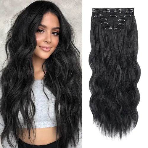 Vista 10 de WECAN Extensión de cabello con clip, de 20 pulgadas, mezcla de rubio ceniza y rubio decolorado, 6 piezas, extensiones de cabello largo ondulado