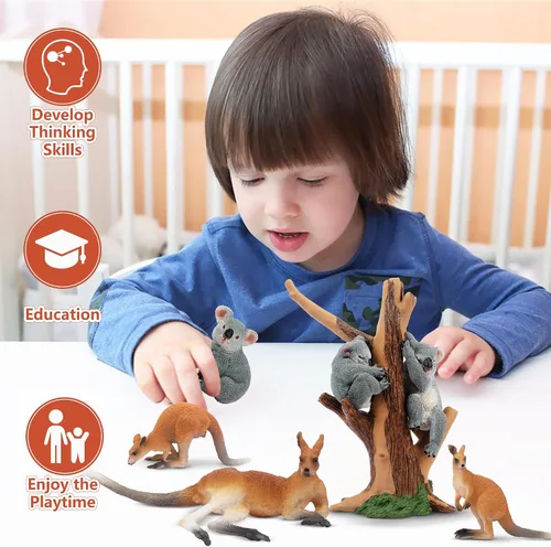Vista 6 de Toymany 7 figuras de animales australianos de vida silvestre que incluyen figura de koala y canguro, juego de figuras de animales de bosque