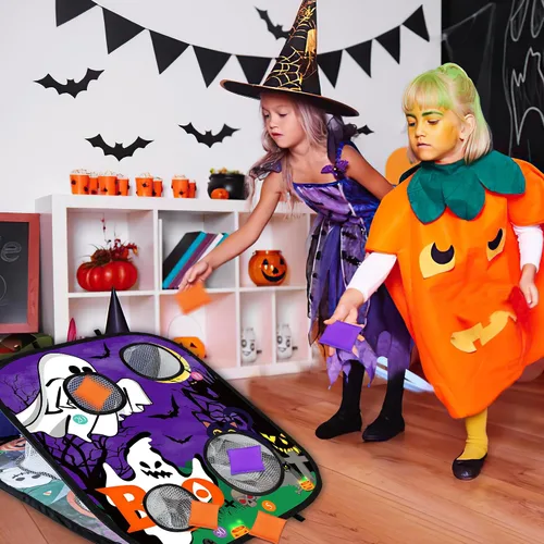 Vista 6 de Juegos de Halloween para fiesta de niños, juegos de lanzamiento de bolsas de calabaza fantasma, juegos de fiesta de Halloween, juegos de carnaval