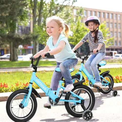 Vista 8 de Betterland Bicicleta plegable para niños, bicicleta para niños de 14/16/18 pulgadas con ruedas de entrenamiento y frenos de mano duales, bicicleta