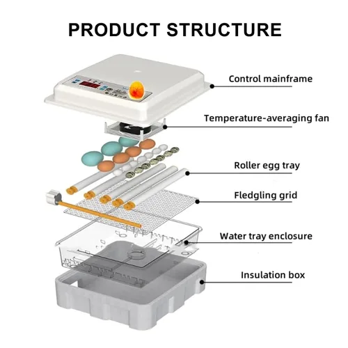 Vista 6 de Fully Automatic Digital Egg Incubator with Temperature Control, Automatic Egg Turning & Built-in Egg Candler, Hatching Machine for Chicken Duck