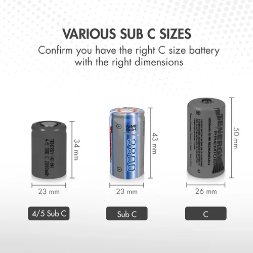 Vista 3 de Tenergy Propel Sub C 3800mAh NiMH Batería recargable