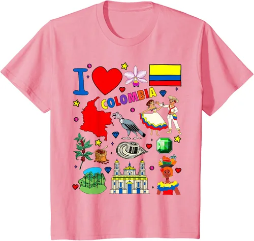 Vista 51 de Camiseta con diseño de bandera y mapa de I Love Colombia dibujada a mano