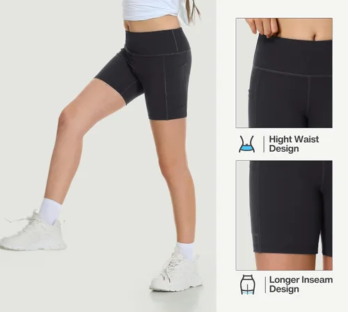 Vista 4 de Heathyoga Pantalones cortos de voleibol de 5 pulgadas para niñas, pantalones cortos de voleibol para adolescentes, pantalones cortos de ciclismo