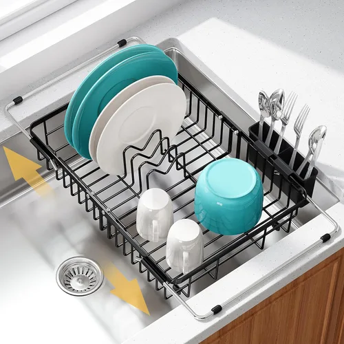 Vista 26 de Apartment RV Small Dish Drainer Drying Rack Over The Sink In Stainless Steel for Narrow Kitchen, Counter Space Saving Compact Expandable Metal Plate