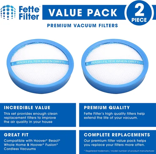 Vista 2 de Fette Filter - Filtro de vacío compatible con aspiradoras Hoover seleccionadas. Comparar con la pieza # 440010894 - Paquete de 2