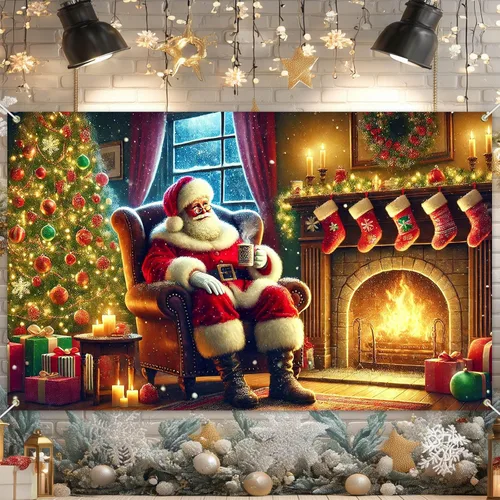 Vista 10 de BlissYard Telón de fondo de tren de Papá Noel, 71 x 43 pulgadas, pancarta de escena de Navidad de pan de jengibre, fondo de fotos para fiestas