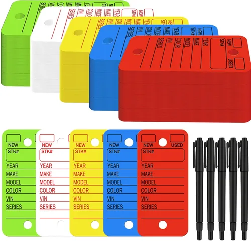 Vista 10 de Gersoniel 500 etiquetas para llaves con etiquetas, etiquetas para llaves de concesionario de automóviles con anillos, etiquetas en blanco