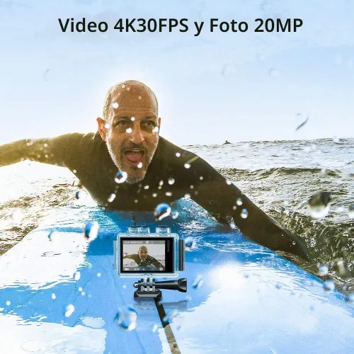 Vista 3 de AKASO Brave 6 Plus Native 4K30FPS 20MP Cámara de acción WiFi con pantalla táctil EIS 4X Zoom Control de voz Control remoto Cámara submarina de 131