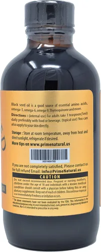 Vista 3 de Aceite de semilla negra orgánico Prime Natural 120 mL - Prensado en frío sin refinar, alto contenido de timoquinona 1.7%, certificado USDA - Origen
