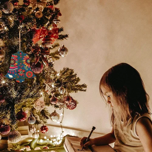 Vista 6 de 6 adornos de madera de Navidad para niños y adultos, decoración colgante de árboles de Navidad, 4 estilos, arte popular mexicano, estampado bohemio