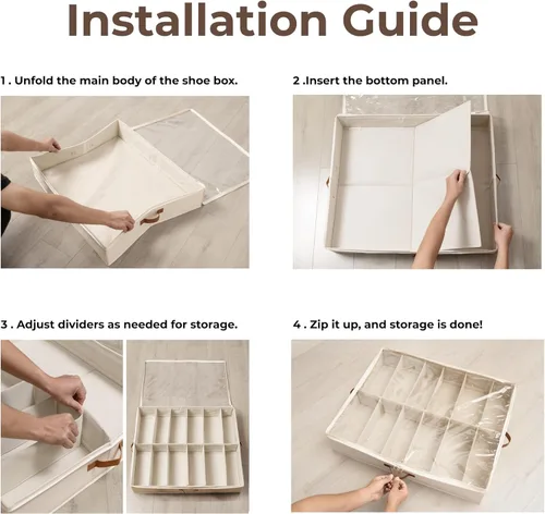 Vista 8 de StorageWorks Organizador de zapatos para armario, con capacidad para hasta 24 pares, juego de 2 contenedores de almacenamiento de zapatos debajo
