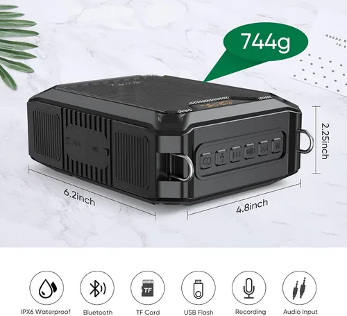 Vista 6 de SHIDU 30W Amplificador de voz con micrófono inalámbrico y auriculares de micrófono IPX6 Waterproof Amplifier Wireless & Wired Microphone Bluetooth