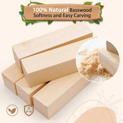 Vista 3 de Bloques de tallado de tilo para manualidades, kit de 24 bloques de madera con 3 tamaños, bloques de tallado de madera, kit de tallado de madera