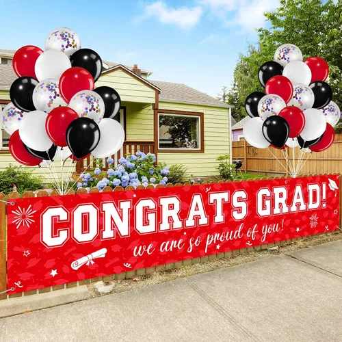 Vista 9 de Cartel de graduación de 37 piezas para decoración de globos de clase de 2026, pancarta de felicitaciones graduadas para decoración al aire libre