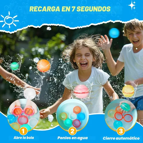 Vista 3 de 6 globos de agua reutilizables, bolas de agua magnéticas recargables para juegos al aire libre, bomba de salpicaduras de agua autosellante