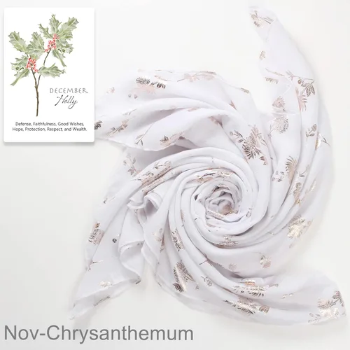 Vista 2 de Bufanda de flores para el mes de nacimiento de crisantemo, chales y envolturas para mujer, ligera, única, regalo de cumpleaños, para mamá, niñas