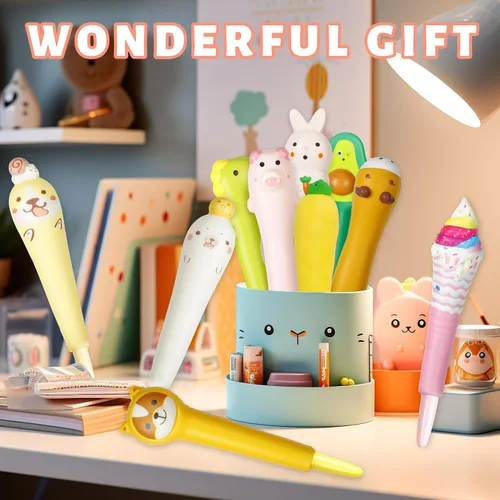 Vista 6 de Bolígrafos Kawaii Squishies 10pk - Bolígrafos de tinta gel de animales divertidos - Rellenos de calcetines para niñas, juego de bolígrafos bonitos
