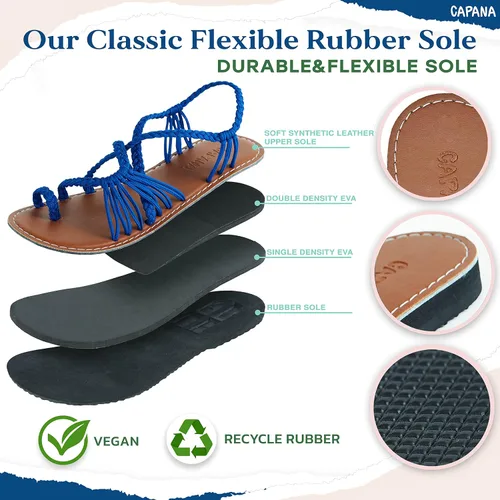 Vista 2 de Capana Sandalias planas tejidas para mujer, sandalias trenzadas con tiras, sandalias de playa para mujer, sandalias bohemias de cuerda, zapatos