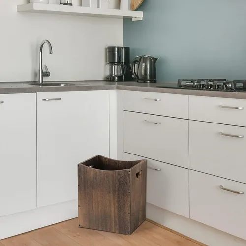 Vista 5 de Vrisa Basurero rectangular de madera de 5.3 galones con asas integradas, pequeño bote de basura para dormitorio, oficina, cocina, baño, debajo
