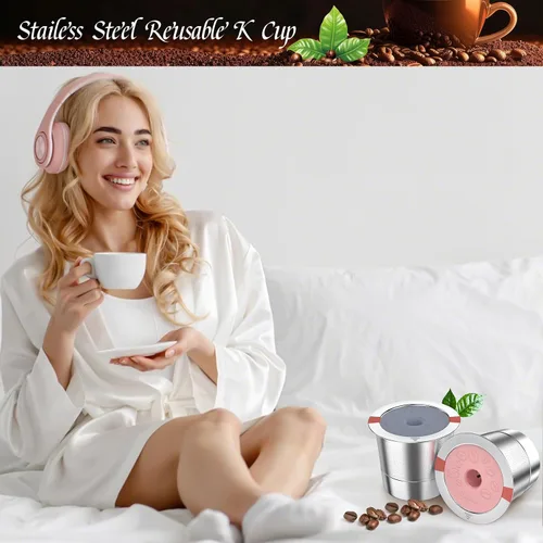 Vista 7 de Tazas K reutilizables para Keurig, cápsulas de café de acero Gris Rosa