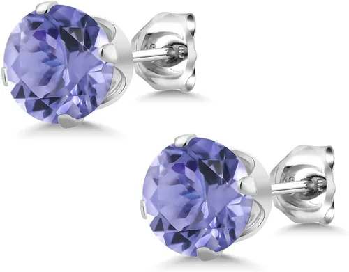 Vista 2 de Gem Stone King Aretes redondos de plata de ley 925 con tanzanita para mujeres y hombres