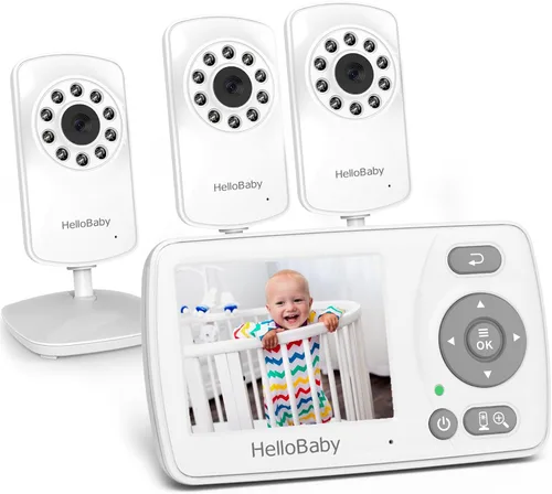 Vista 9 de HelloBaby HB30 Monitor de bebé de video con cámara digital y audio, sin WiFi sin aplicación, monitor de bebé de seguridad, 8 idiomas, visión