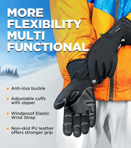 Vista 6 de 10 Waterproof Winter Gloves Men, Touchscreen Fingers Snow Ski Gloves Women, 5-Layer Touch Screen Cold Weather Gloves