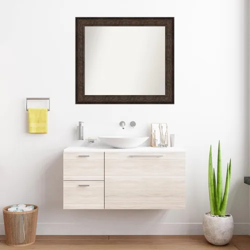 Vista 937 de Amanti Art Espejo de pared personalizado no biselado (25 x 25 pulgadas), marco de bronce acentuado, varios tamaños personalizados, espejo de baño