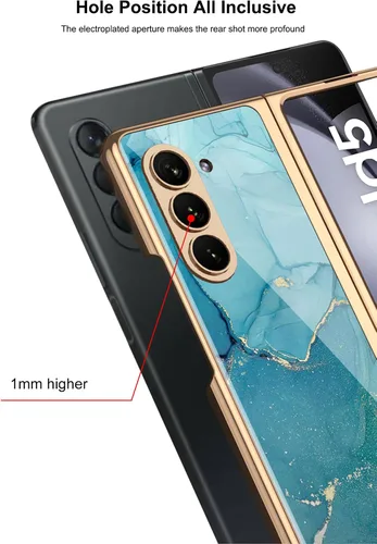 Vista 6 de Funda para Galaxy Z Fold 5, elegante marco galvanizado con vidrio estampado, protector de pantalla integrado compatible con Samsung Galaxy Z Fold 5