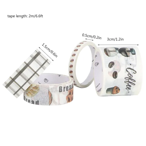 Vista 3 de Washi - Juego de 4 cintas adhesivas decorativas para diarios de viñetas, álbumes de recortes, estilo cultural café, cinta Washi para álbumes