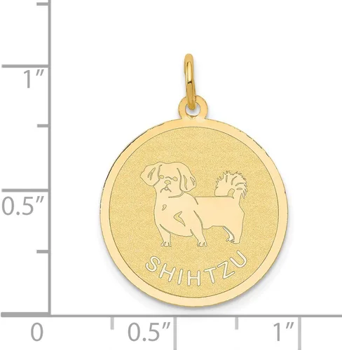 Vista 3 de 14k oro amarillo Shih Tzu palabras e imagen de perro en disco redondo encanto 1024in x 0787in