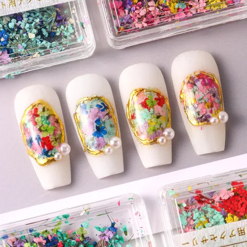 Vista 7 de 4 cajas de flores secas 3D para uñas, mini flores secas calcomanías de uñas S-055-01-04 Conjunto