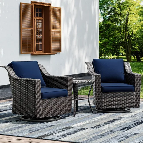 Vista 59 de Joyside Juego de 2 sillas de mimbre para patio, muebles de ratán para exteriores con reposabrazos anchos y cojines gruesos, tamaño grande mejorado
