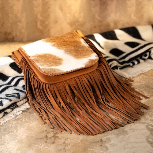 Vista 3 de Montana West Bolso bandolera occidental de cuero genuino con flecos para mujer