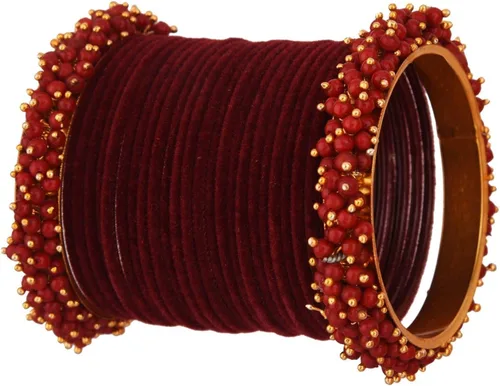 Vista 5 de Efulgenz Indian Bangle Set Faux Pearls Beads Plain Velvet Bracelet Bangle Jewelry for Women