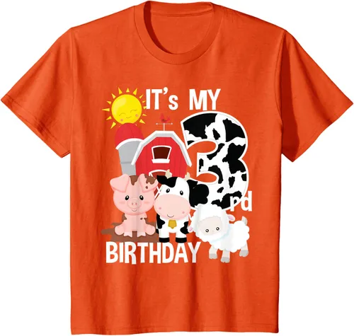 Vista 25 de Camiseta con diseño de animales de granja con texto en inglés "It's My 3rd Birthday" Negro