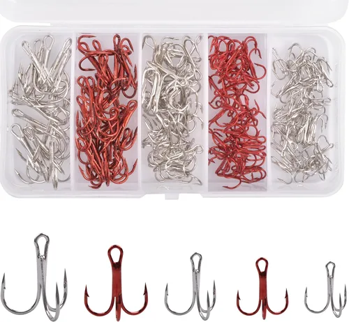 Vista 9 de Fishing Treble Hooks Kit, Sharp Replacement Treble Hooks for Lures Baits, High Carbon Steel Fishing Hooks with Stainless Steel Split Rings Set for