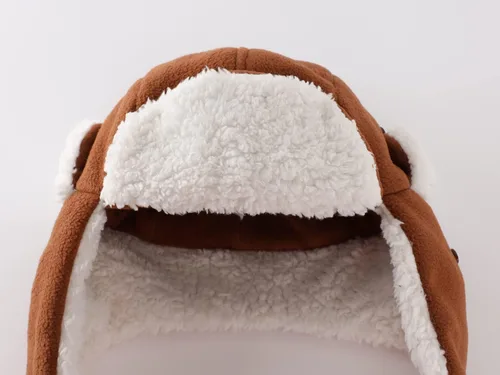 Vista 5 de Home Prefer Sombrero de invierno para niños pequeños con orejeras largas, sombrero de trampero de forro polar cálido