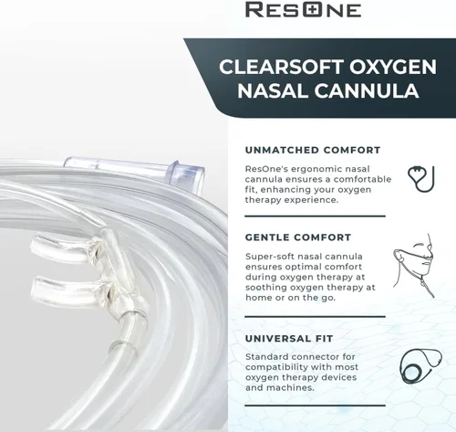 Vista 2 de ResOne 2 pies de cánula nasal de oxígeno para adultos suaves, 1 paquete - puntas curvas, tubo resistente a la compresión - tubos nasales